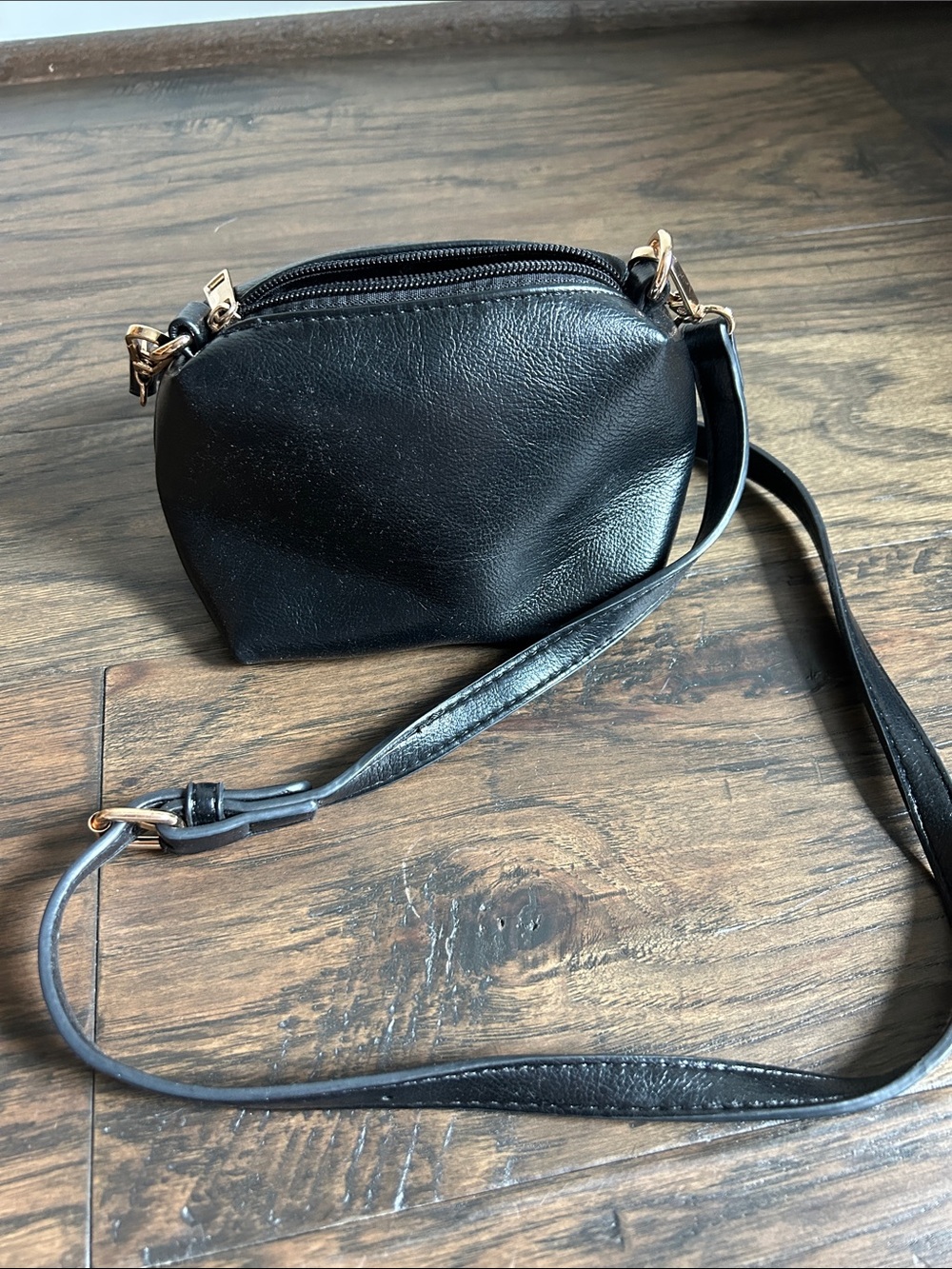 Anthropologie Black Leather Crossbody with Gold Hardware